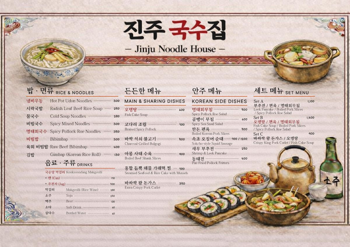 진주 국수집 메뉴 1
