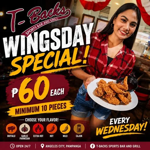 T-Backs 수요일 Wingsday 치킨 윙 개당 ₱60