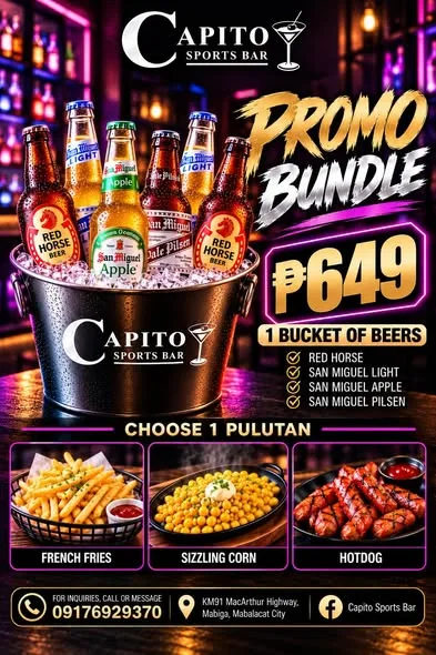 Capito Sports Bar 맥주 버킷+안주 프로모 번들 ₱649부터