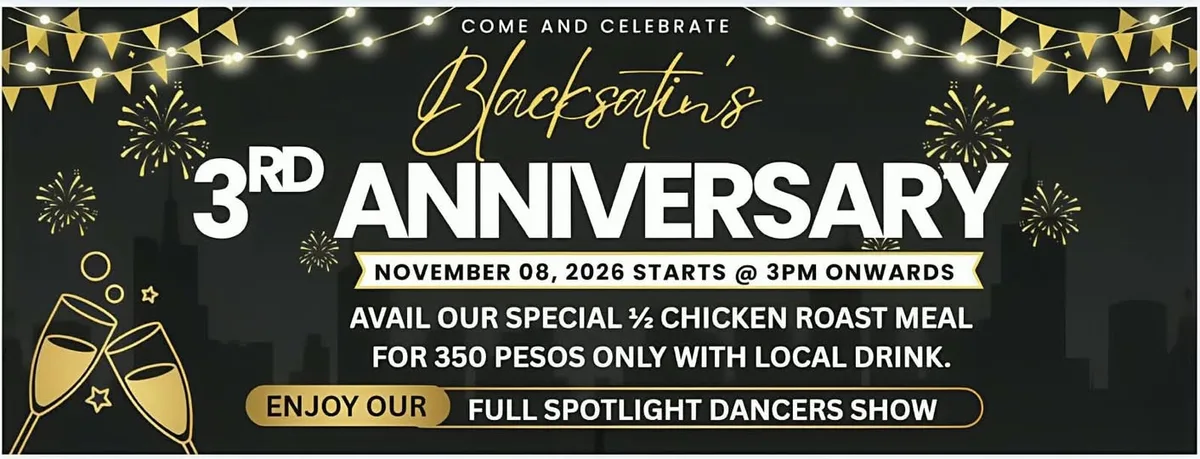 Black Satin 3주년 기념 파티 — 댄서 쇼·치킨 세트 ₱350