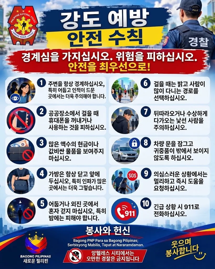 필리핀 앙헬레스 경찰에서 공식 배포한 안전 수칙
