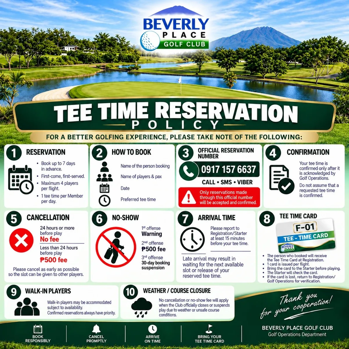 TEE TIME RESERVATION POLICY UPDATE