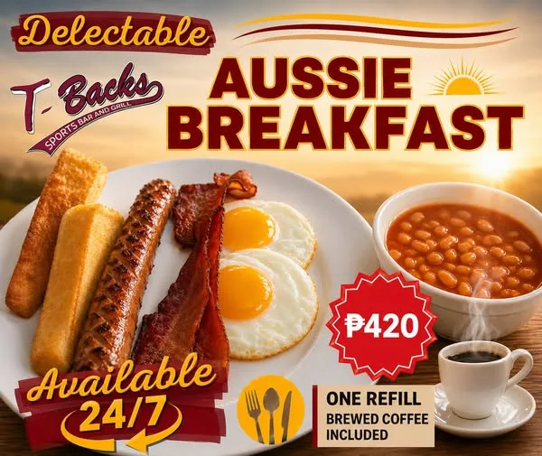 Big appetite? Dig into our Aussie Breakfast at T-Backs…