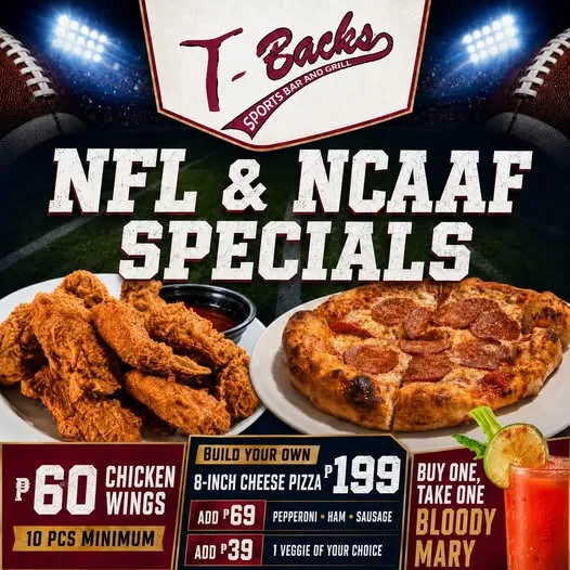 **NFL GAME DAY SPECIALS AT T-BACKS!**