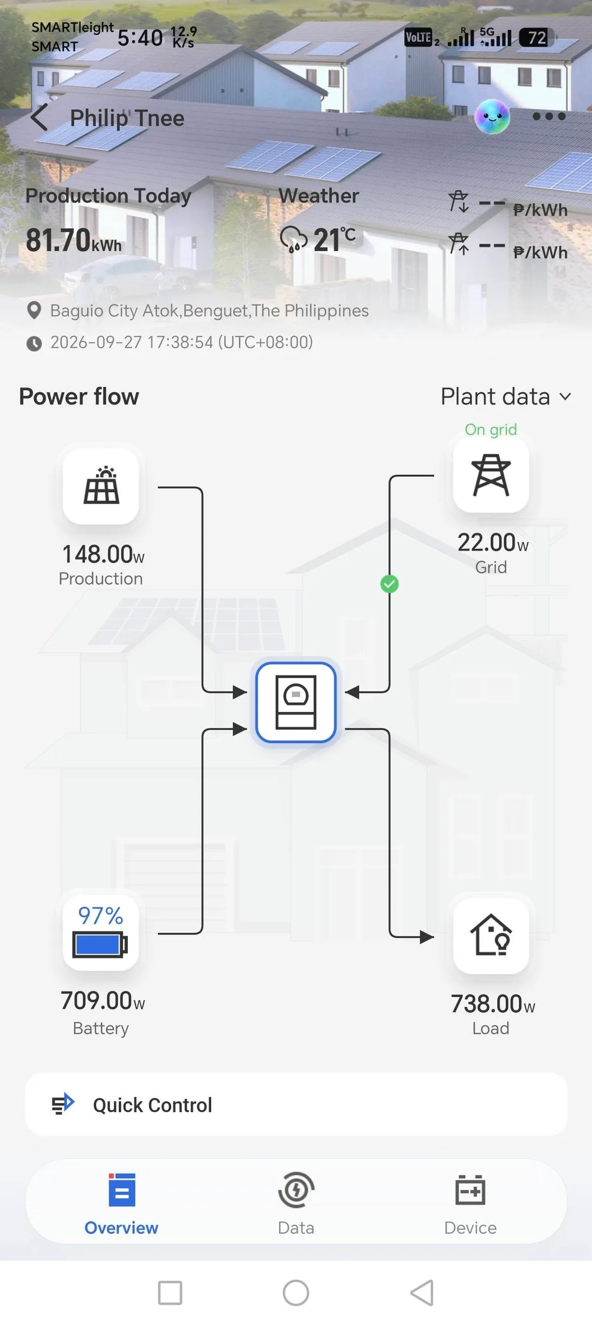 아마 역대 최대로 그리드에 내보낸 날 중 하나일 거예요! 58%에 47kWh. 곡선도 아주 보기 좋게 잘… 2/2