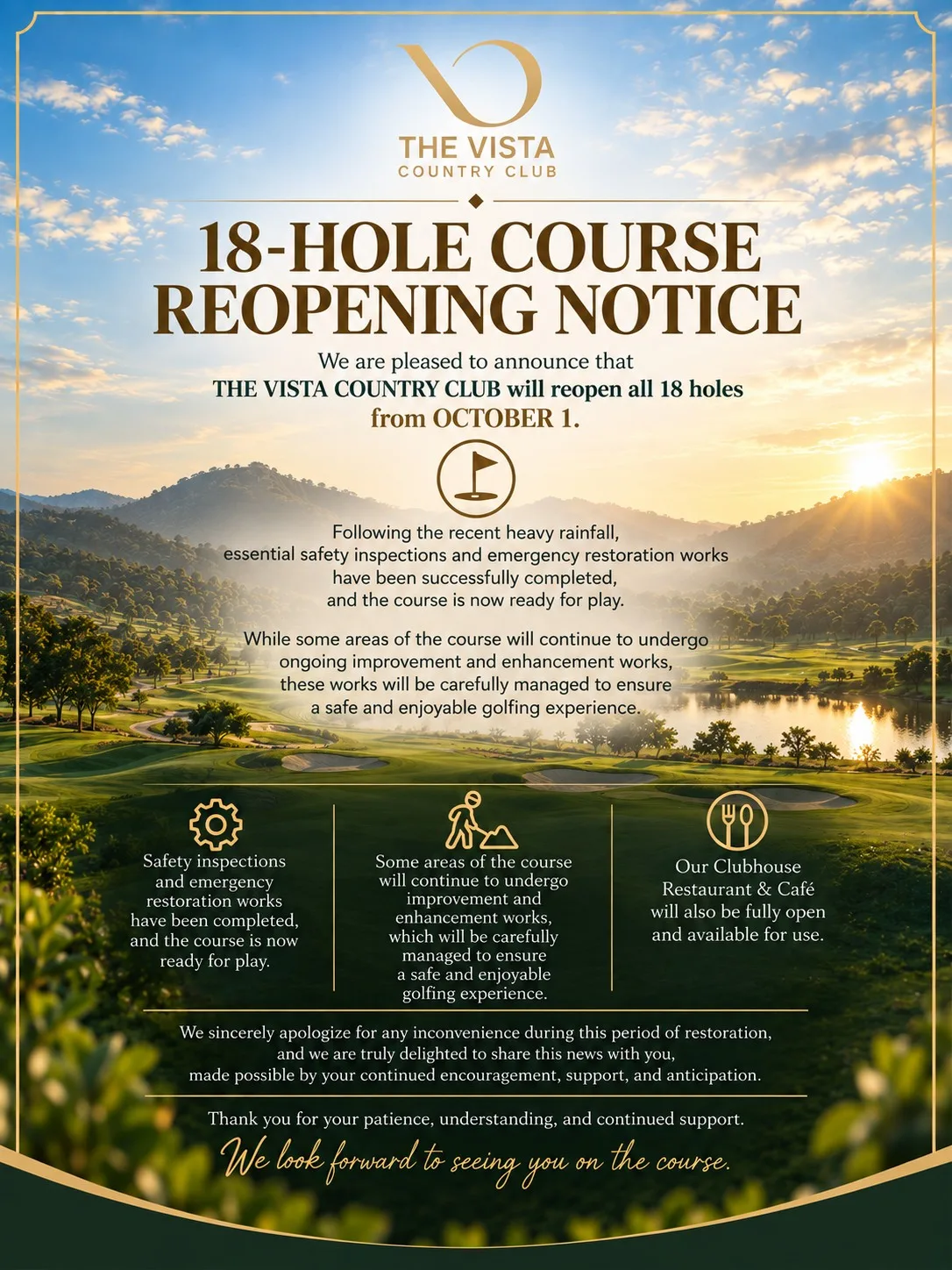 18-HOLE COURSE REOPENING | OCTOBER 1