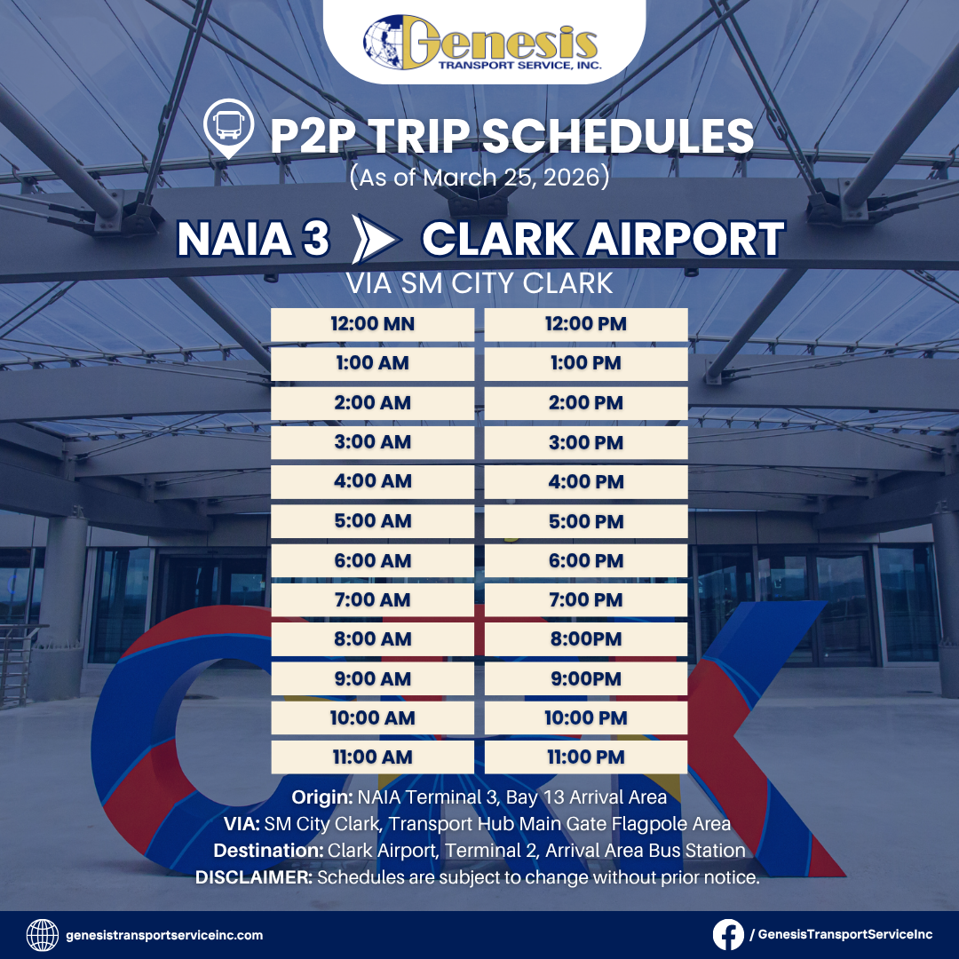 클락 ↔ 마닐라 제네시스 P2P 공항버스 완전 가이드 (2026년 최신)